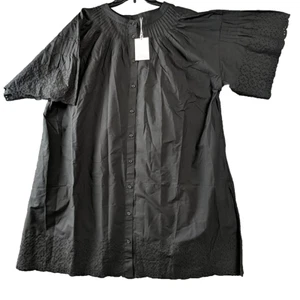 New J Crew Womens Mini Dress 2X Daisy Eyelet Poplin Black Beachy Flowy Cover Up - Picture 1 of 12
