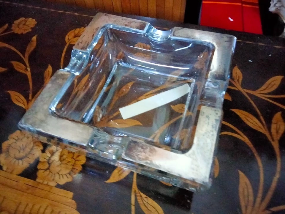 posacenere cristallo argento modernariato - Immagine 1 di 1