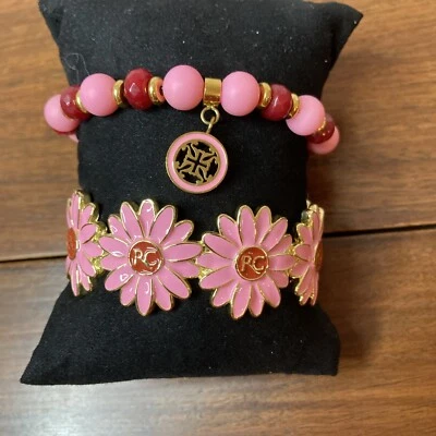 Pulseras rústicas puño margarita dúo rosa/rojo Foto 1 de 4