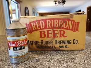 Wausau Mathie-Ruder Brewing Co CONE TOP Red Ribbon Beer Case 1953-55 ULTRA RARE - Picture 1 of 10