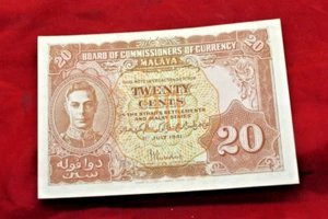 1941 ,MALAYA, 20 CENTS "BOARD OF COMMISSIONERS" KING GEORGE V1, A/UNC LOT 115 - Picture 1 of 8