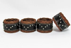 4er Set Serviettenringe Halter schwarz geflochten Rattan/Kunstleder Teasaco RAT7906 - Bild 1 von 4