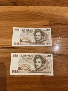 ZWEI Österreich 20 Schilling Banknote österreichische Währung Daffining Papier Geld Speicher - Bild 1 von 2