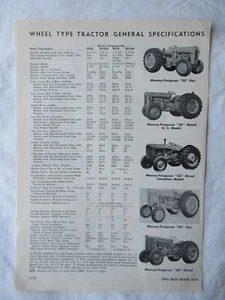 Hoja de datos de especificaciones de tractor Massey Ferguson MF 65 90 Super 35 50 1964 - Imagen 1 de 3