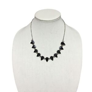 Lucky Brand Marked Silver Tone Acrylic Black Faceted Tear Drop 18"  Necklace