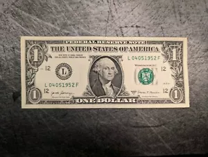 One Dollar Bill Fancy Serial Birthday Note 04051952 April 5, 1952 - Picture 1 of 6
