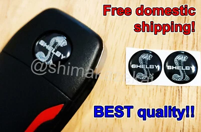 2x LOGO Ford Mustang SVT Shelby Cobra black key FOB emblem, 14mm resin sticker - Image 1 of 2