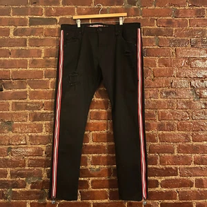 Smuggler’s Moon Jeans Men’s 42x32 Black Red Side Zipper Stripe Distressed Baggy - Picture 1 of 23
