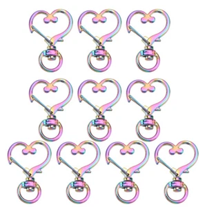 10pz Portachiavi Arcobaleno Cordino Girevole Gancio a Scatto Chiusura a Forma di Cuore - Foto 1 di 12