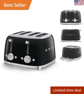 50's Style Retro Aesthetic 4 Slice Toaster 6 Presets Extra Wide Slots Black - Picture 1 of 8