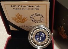 2019 Scorpio Zodiac $5 1/4OZ Pure Silver Proof Canada 27mm Coin with Crystal