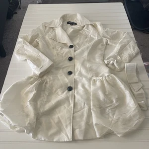 Coffee Shop Coat Womens M NYC Metallic White Trench Puff Hem - Picture 1 of 15