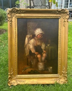 Manner of Robert Gemmell Hutchison Original Oil Painting, Child Bathing Feet - Picture 1 of 11
