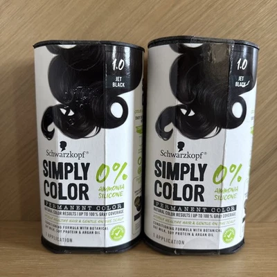 (2) Tinte permanente para el cabello Schwarzkopf Simply Color 1.0 negro azabache Foto 1 de 4