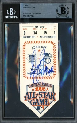Ken Griffey Jr. Auto Signed 1992 All Star Game 2.5x5.5 Ticket 92 AS MVP Beckett - Image 1 of 2