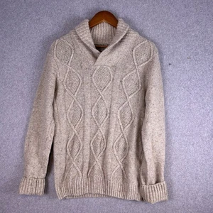Luca Nobili Sweater Men's Medium Beige Cable Knit Shawl Collar Italy Fisherman - Picture 1 of 13