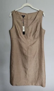 NWT Talbots Sheath Dress Womens Sz 10 Tan Metallic Linen V-Neck Sleeveless $189 - Picture 1 of 16