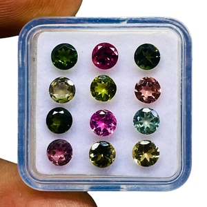 12 Pcs Natural Tourmaline 4.5mm Round Cut Multi Color Loose Gemstones 4.60 Cts - Picture 1 of 8
