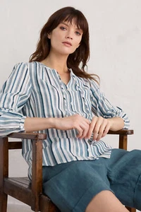 Seasalt Women's Shirt - blue Even Keel Organic Cotton Striped Shirt - Regular - - Picture 1 of 6