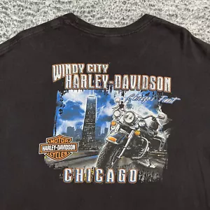 Harley Davidson T-Shirt Mens 2XL Black Distressed Chicago Windy Skyline Graphic - Picture 1 of 14