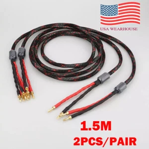 2X 1.5M 12AWG Pure Copper HIFI Audio Bi-wire Speaker Cable 2 To 4 Banana Plug US - Picture 1 of 9