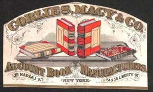 New York NY Gorliies Macy Account Book Manufacturers Early 4 x 7.5" Tradecard - Picture 1 of 1