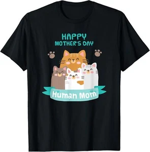Happy Mothers Day Human Mom Cat Family T-Shirt Hoodie - Picture 1 of 8