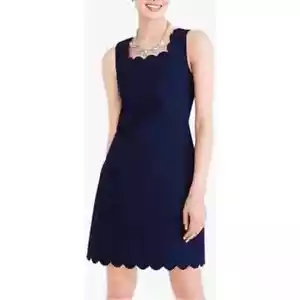 Abito J.Crew 4 blu navy cotone piqué bordo squamoso mini solarium nuovo con etichette - Foto 1 di 7