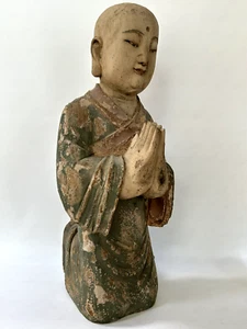 Antique 17th c. Chinese Edo Period Wood Buddhist painted Monk Statue. - Picture 1 of 11