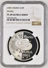 2003 Aruba 10 Florin Silver Proof NGC PF69 Ultra Cameo Snake 2000 Mintage