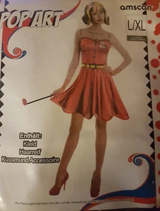 Pop Art Damenkostüm Kleid, Haareif & Kussmund S/M & L/XL Karnevalskostüm - Bild 1 von 1