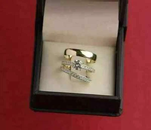 4Ct Round Cut Lab-Created Diamond His & Her Trio Ring Set 14K Yellow Gold Plated - Picture 1 of 3