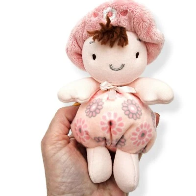 Muñeca suave rosa bebé Aurora Sonajero Lovey juguete pelo castaño 6" Foto 1 de 4