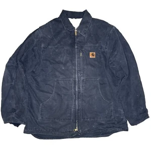 VTG 90s Carhartt C61 Sherpa Lined Detroit Ridge Coat 2XL Black Canvas Chore Work - Picture 1 of 5