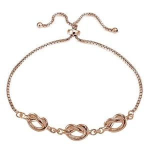 Rose Gold Tone over 925 Silver Polished Pretzel Love Knot Adjustable Bracelet - Picture 1 of 3