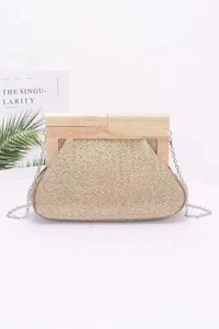 Faux Straw Wood Frame Clutch - Picture 1 of 7