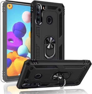 Funda Galaxy A21 Grado Militar con Protector de Pantalla HD y Pata de Cabra (Negro) - Imagen 1 de 11