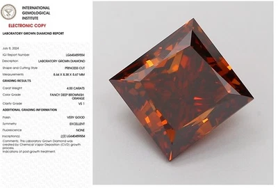 4.00 Princess Lab Grown Diamond Engagement Ring Fancy Deep Brownish Orange VS1 - Image 1 of 4