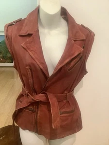 Tan Sleeveless Leather Vest - 10 -French Label Côtélac - Picture 1 of 10
