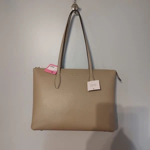 Kate Spade NWT All Day Large Zip Top Tote Beige Leather Laptop Bag - Picture 1 of 15