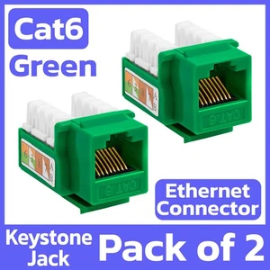 2 Pack Cat6 Keystone Jack Green Ethernet Network Cable Connector RJ45 Coupler - Picture 1 of 6