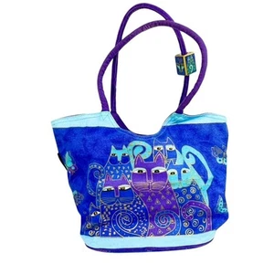 Vintage Laurel Burch Cat Tote Bag with Butterflies handles with designer block - Picture 1 of 10