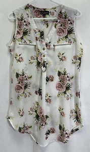 Blusa túnica floral semi transparente sin mangas J for Justify talla M cuello en V - Imagen 1 de 9