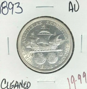MEDIO DÓLAR CONMEMORATIVO DE PLATA EXPO 1893 ~ LIMPIADO AU ~BONITA MONEDA~ - Imagen 1 de 2