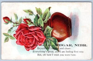 Postal antigua de Edgar Nebraska de 1909 bien aquí me deseo que estuvieras aquí - Imagen 1 de 2