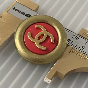 auth vTg CHANEL BOUTIQUE Jacket button Rose GOLD 3D CC logo On Red Resin 21mm - Picture 1 of 4