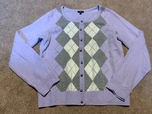 Maglione cardigan Talbots viola 70% lana di agnello angora coniglio argyle bottoni grande - Foto 1 di 9