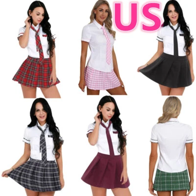 Conjunto de saia xadrez camisa uniforme escolar lingerie estudante EUA feminino - Imagem 1 de 4