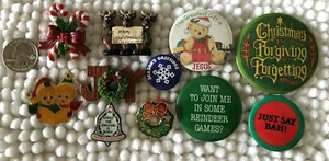 Lot of 11 Christmas Pins Pinbacks Buttons Joy Reindeer Jesus Candy Canes #34378 - Picture 1 of 4