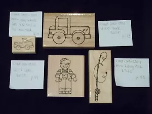 CTMH wood rubber stamps truck trucks wheels Jake boy hat overalls fishing pole - Picture 1 of 2